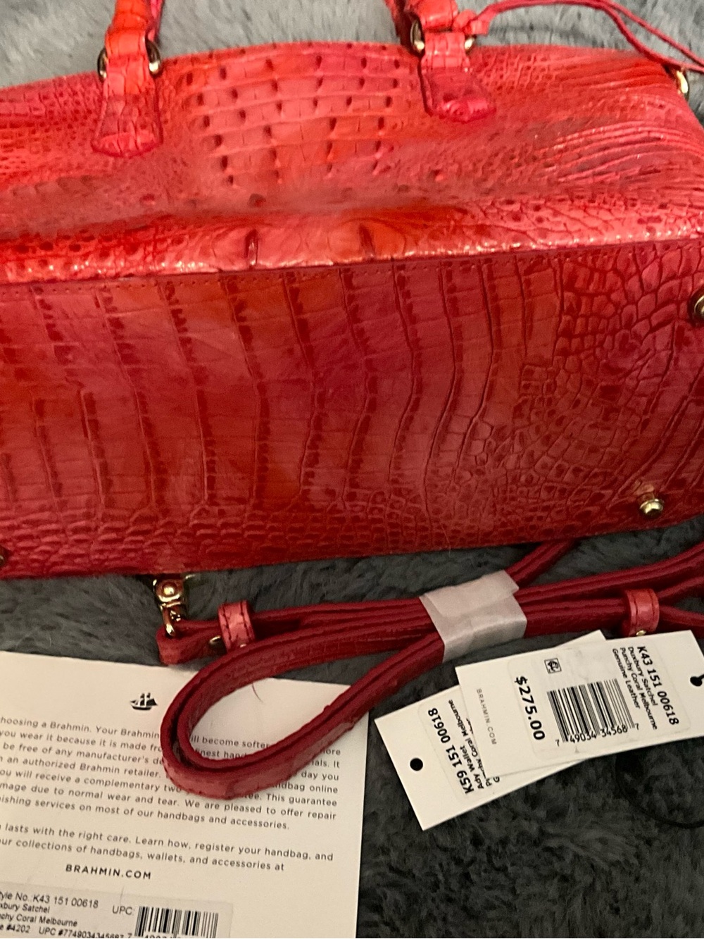 Brahmin Red Croc-Embossed Leather Satchel with Gold Hardware - Picture 7 of 8